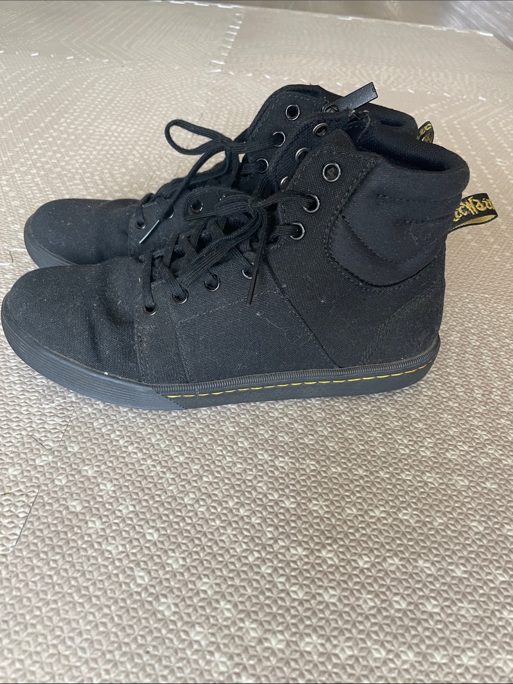 Dr. Martens Black Canvas High-Top Sneaker with Yellow Heel Loop